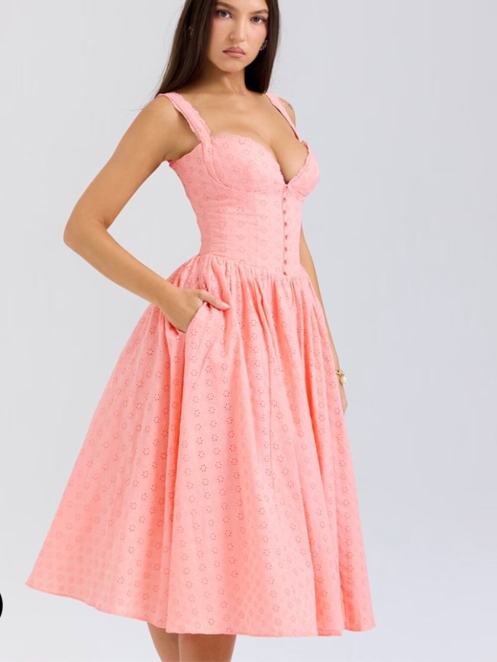 NWT Adalyn  Peach Broderie Anglais Midi Sundress S - Larger Cup